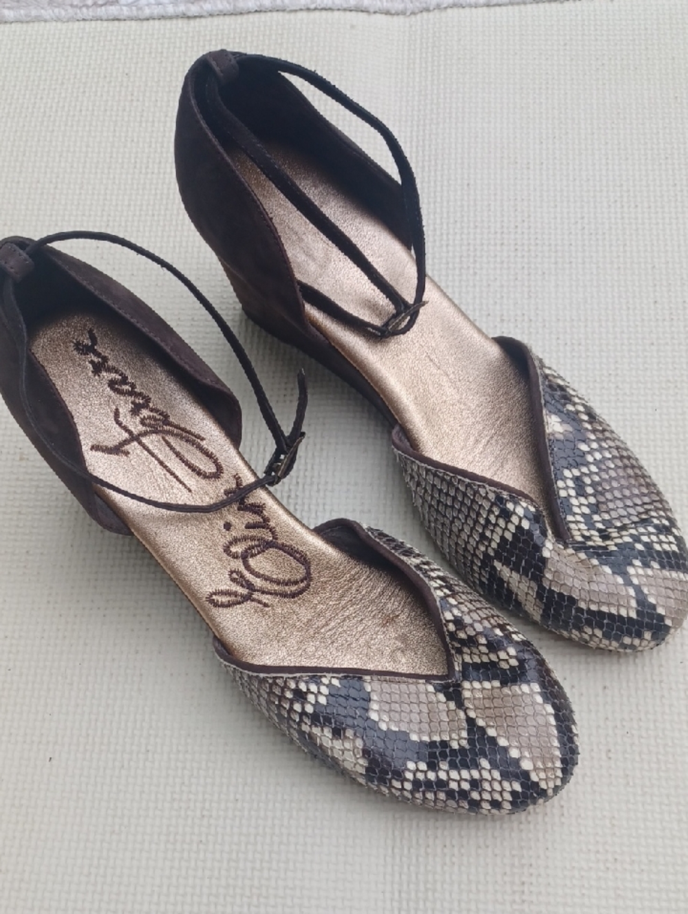 Elisa Ferare Snake Skin Wedges